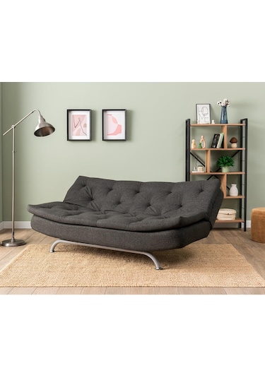 Pafu Rivo Üçlü Yataklı Koltuk - Keten Koyu Gri Koyu Gri