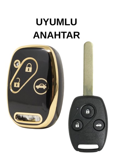 Honda Cr-v Civic Fd6 Accord 3 Buton Nano Anahtar Kılıfı Siyah-gold