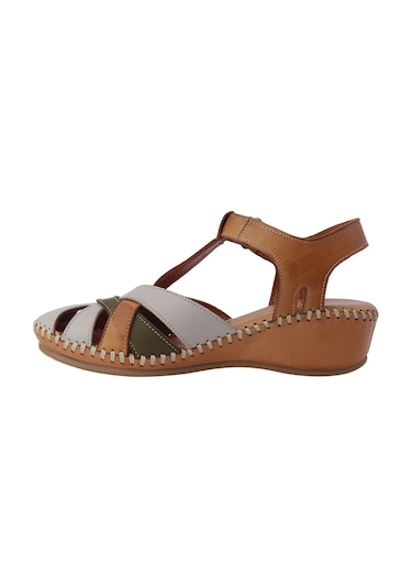 Albini Hakiki Deri Comfort Dolgu Topuk Kadın Sandalet Alb2660209y Taba