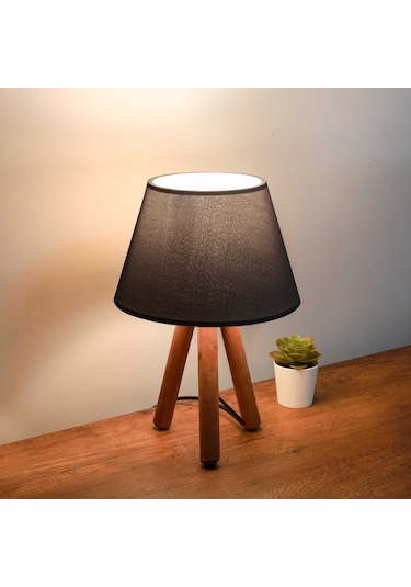Homing Tasarım Ahşap Antrasit Kumaş Başlıklı Abajur Ayd-3169 Antrasit