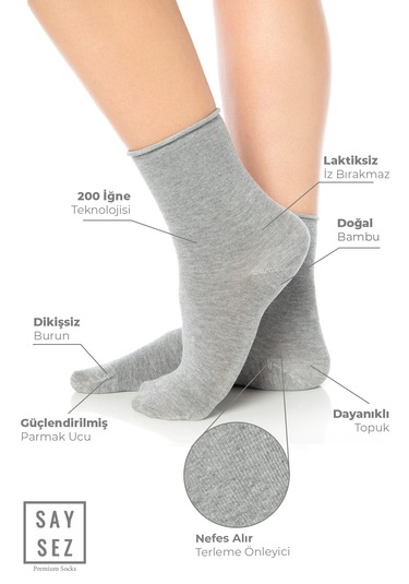 Bambu Kadın Lastiksiz Gri-pembe-lila Soket Dikişsiz Çorap 3'lü Çok Renkli