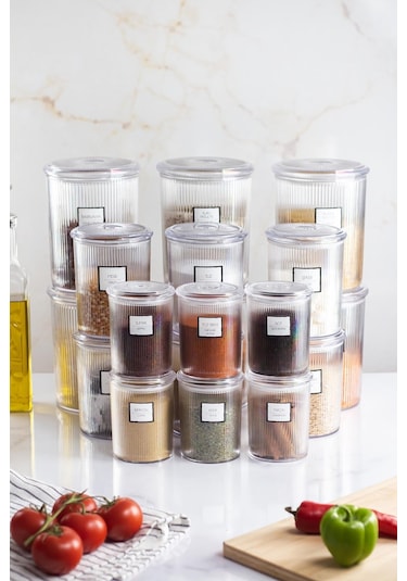 18'li Barok Yuvarlak 3 Boy Kavanoz Seti & Saklama Kabı & Erzak Kabı 6 2000 Ml, 6 1000 Ml ,6 500 Ml