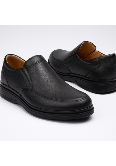 Growish Gr0373 Hakiki Deri Hafif Poli Taban Rahat Günlük Ayak Sağlığına Uygun Erkek Ayakkabı Siyah