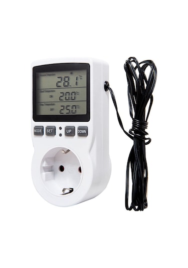 Mufunye Dijital Sıcaklık Kontrol Cihazı, Zamanlayıcı Ve Sensörlü, Isıtma/soğutma Modu, 100-250v Eu Şarj Aleti