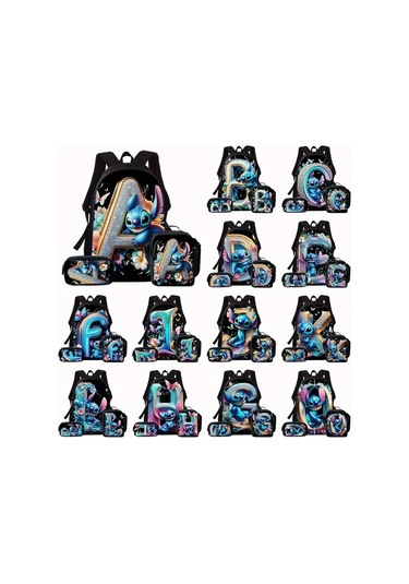 Honeybeeshop Stitch Ve Elmas Çiçekli 3 Adet Sırt Çantası Seti Büyük Kapasiteli Sku K K