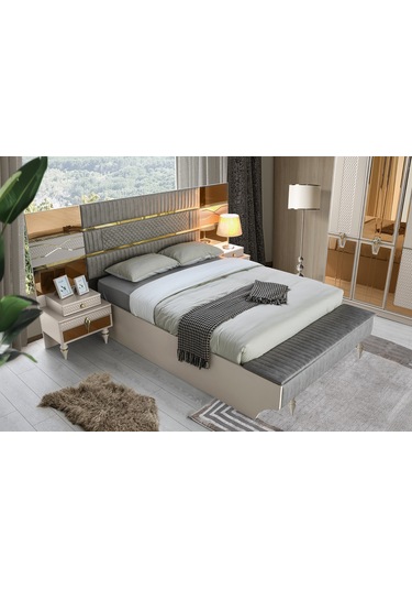 Marsilya Bazalı Karyola Ve Başucu-bench'li +2 Adet Komodin 160 x 200 CM