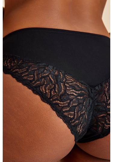 Luna Siyah Dantelli Slip Külot Siyah