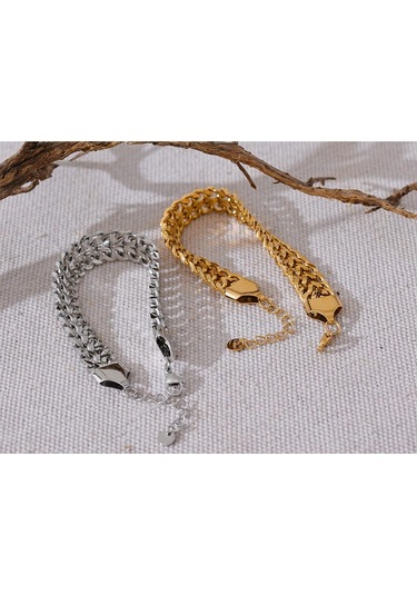 Altın Eetit Su Geçirmez Paslanmaz Çelik Küba Zincir Geniş Bilezik Bileklik Bildirimi Metal Cilalı 18k Pvd Kaplama Şık Takı Hediye