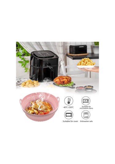 Katlanabilir Airfryer Pişirme Kabı Silikon Pişirme Seti 6 Litreye Kadar Tüm Cihazlara Uygun Pembe