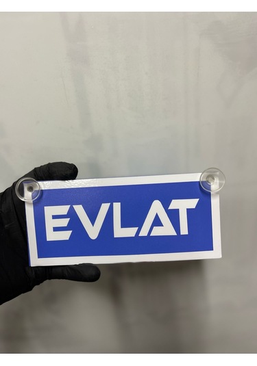 Mavi Renk Üzeri Beyaz Renk Evlat Yazılı Vantuzlu Cam Süsü