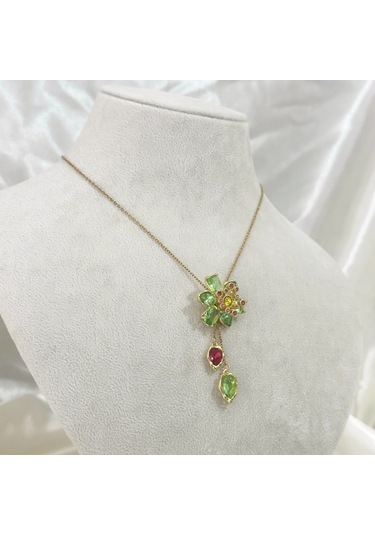 Yeşil Çiçek Kolye Ayarlanabilir Gold Gold