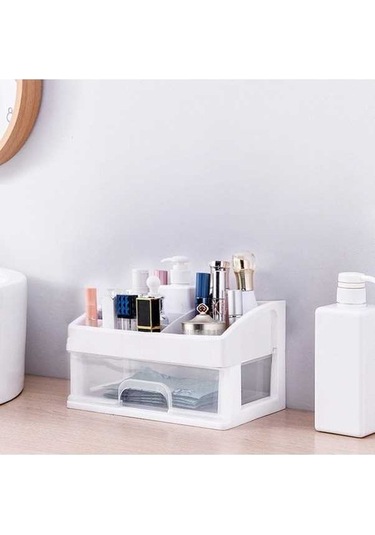 Novahub Toz Geçirmez Kozmetik Kutusu Çekmece Tarzı Ruj Cilt Ürünleri Rafı Beyaz Orta Beyaz Beyaz