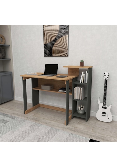 Saye 5 Raflı Kitaplıklı Çalışma Masası Çam - Antrasit Antrasit - Atlantik Çam