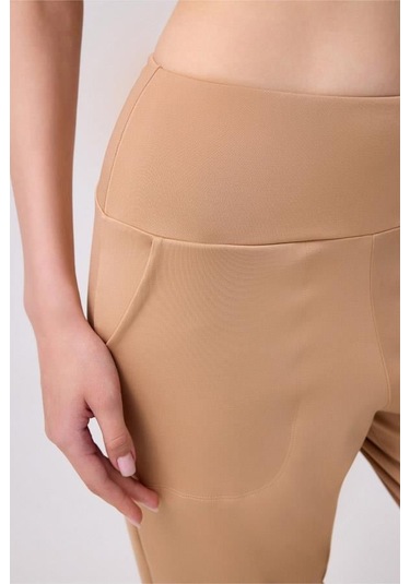 Cottonhill Bej Yüksek Bel Çift Cepli Kadın Jogger Eşofman Altı Bronz