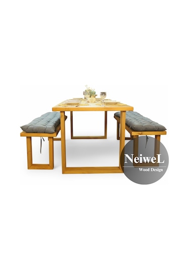 Neiwel Doer Doğal Ahşap Banklı Mutfak Ve Yemek Masası Takımı-80-180 Takım Açık Ceviz