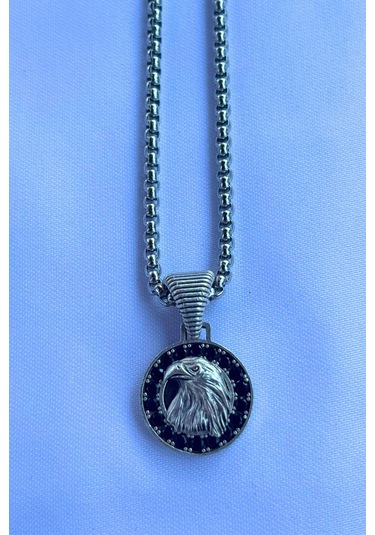 Kartal El İşçiliği Paslanmaz Çelik Zincir Erkek Kolye Gümüş