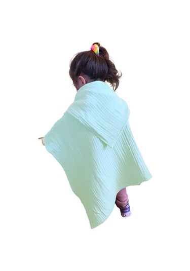 4 Katlı Müslin Kapşonlu Bebek Çocuk Banyo Havlusu Kundak Mint Yşl