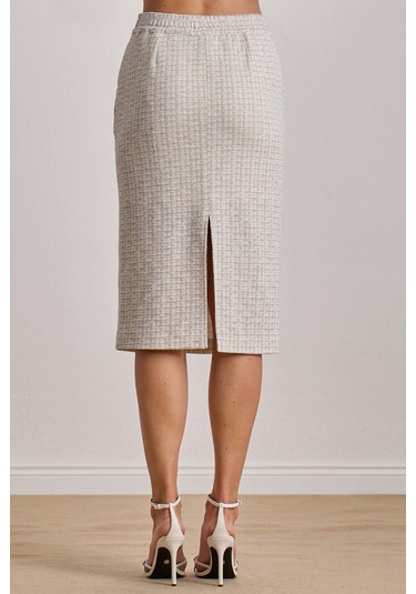 Yandan Cepli Ekru Örme Etek Ekru