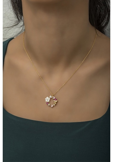 Nereze 925 Ayar Gümüş Manolya Çiçeği Detay Bahar Çiçeği Kolye