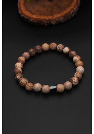 Doğal Taş Bileklik Erkek Kadın Taş Jasper Bileklik 8 Mm Bt048 Kahverengi