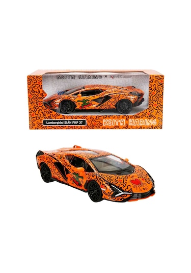 1:32 Sesli Ve Işıklı Rmz Hobby Keith Haring Serisi Die Cast Çek Bırak Model Araba - Turuncu Lamborgh