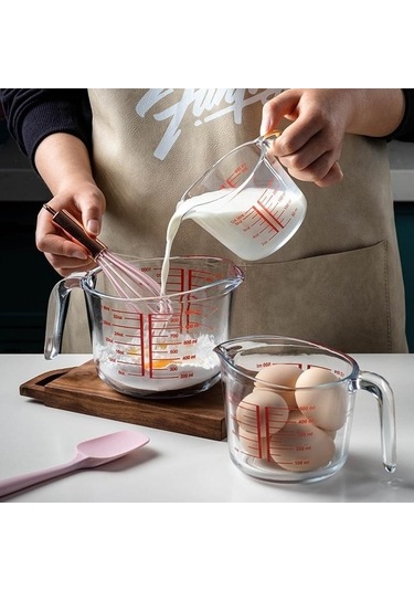 Pazly Cam Ölçüm Kabı Seti - 250/500/1000ml - Mikrodalga Fırın Güvenli - Mutfak Şeffaf Ölçüm Kabı Şeffaf