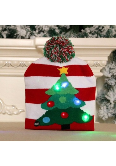 Novahub Yetişkin Yeni Şapka Renkli Örgü Noel Modelleri Mavi Kar Işıklı Çiçeği 25 Dh 25