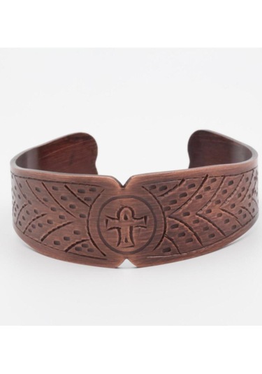 Motifli Bakır Bileklik Kahverengi