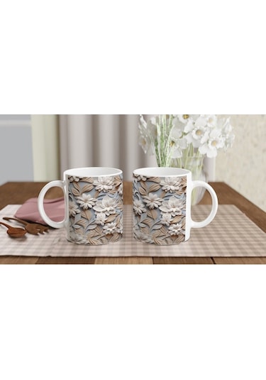 Zarif Zindelik Relax Çiçek Desenli Kupa Bardak Karışık Renkli