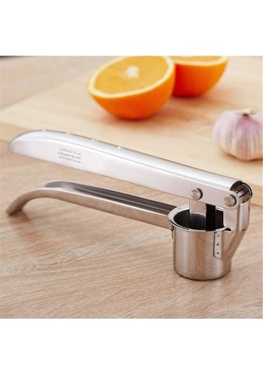 Pazly Çbtx Paslanmaz Çelik Manuel Kalın Sarımsak Ezici, 20x3.7x3.8 Cm, 207g, Ayna Işık Yüzey, Uzun Saplı, Sıkınca Sarımsak Su Gümüş