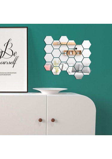 Youmex 32 Adet Akrilik Hexagon Ayna Duvar Sticker - Dıy Ev Dekorasyonu - Çocuk Odası/yatak Odası/banyo Uygun - Gümüş Renk - 8x7x4cm Gümüş