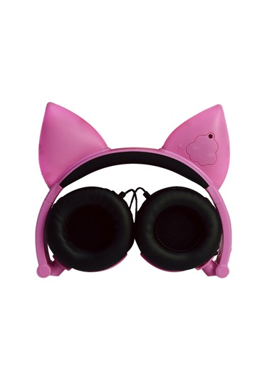 Leezsing Pembe Işık Açan Tilki Kulaklı Kablolu Kulaklık - 3.5mm, Katlanabilir, 18 Saat Pil Ömrü