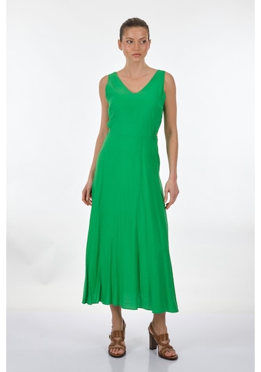 Unique Mode V Yaka Yeşil Kadın Elbise Us233014 001