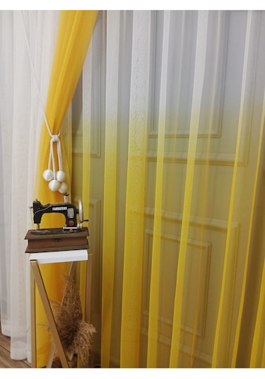 Tül Perde Çocuk Odası Yeni Tasarım Sarı Renkli Renk Geçişli Değrade Sağ/sol Takım Tül Fon Perde Sarı