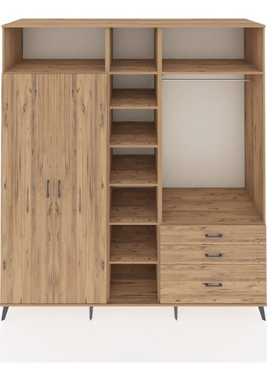 Kronos Dolap 9 Raflı 3 Çekmeceli 2 Askılı 220x59x243 Çam-çam/çam Atlas Çam/atlas Çam