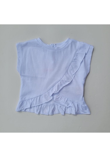 Kız Çocuk Pamuklu Fırfırlı Bluz-12026-beyaz Beyaz