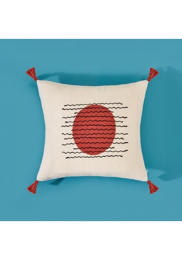 Evidea Soft Nakışlı Püsküllü Kırlent - Ekru / Kiremit - 40x40 Cm Ekru / Kiremit