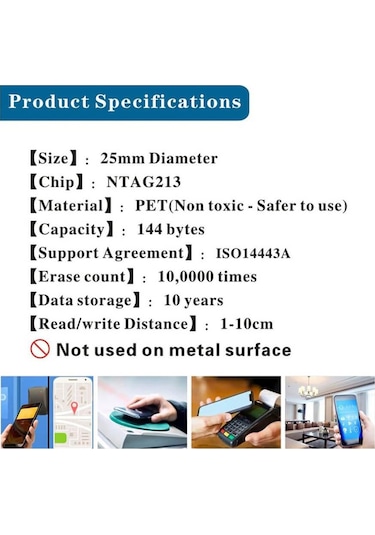 Koodmax 25 Adet Ntag213 13.56 Mhz Rfid 144 Byte Nfc Sticker Şeffaf 25mm Programlanabilir Iso14443a