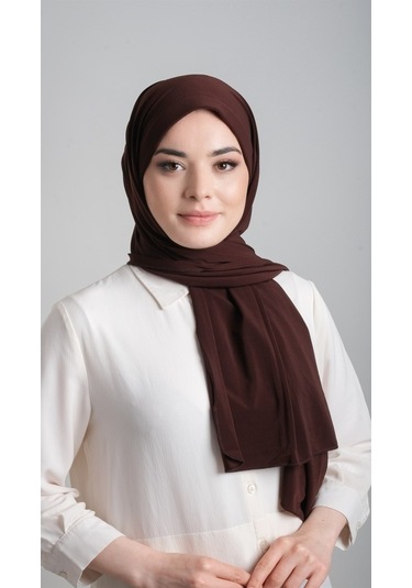 Kahverengi Pratik Hazır Geçmeli Eşarp Sandy Kumaş Sade 1817_14 Kahverengi