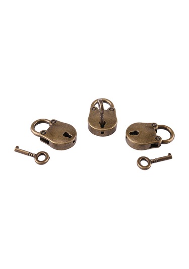 Konesam Klasik Züccaciye Ayna Kilitleri - Ayı Desenli 3'lü Set 3 Anahtar + 3 Kilit Yeşil Antik Bronz Rengi