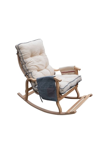 Enda Home Mosso Çift Minderli Ahşap Sallanan Sandalye Tv Baba Koltuğu Dinlenme Koltuğu Gri - Krem