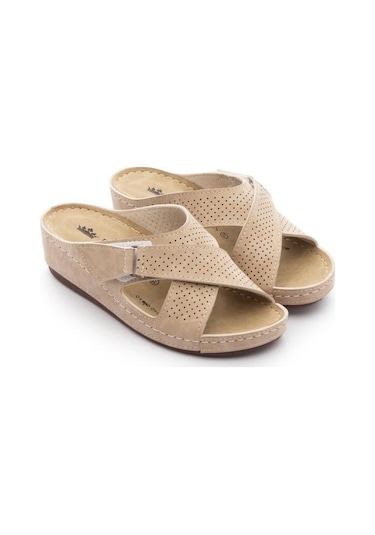 Roy Jones Kadın Ortopedik Çapraz Cırtlı Ayarlanabilir Üst Detay Konfor Modeli Günlük Terlik Yumuşak-bej Bej