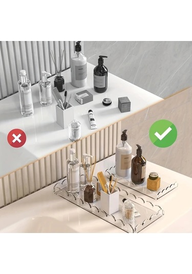 Xuweiwei Transparent B Tarak Kenarlı Akrilik Tepsi Banyo Makyaj Organizasyon Şeffaf