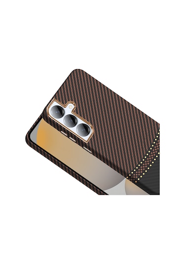 Toyigoo Galaxy Uyumlu S25 Kılıf M-safe Şarj Özellikli Karbon Fiber Görünümlü Gros Kapak - D Desert Titanyum