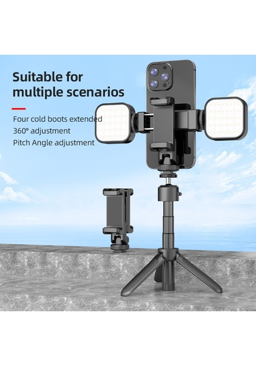 Hombey Dual Telefon Tutucu, 4 Soğuk Ayaklı Ünite, 360 Döner, Abs+pc Malzeme, Çapraz/dikey Çekim, Vlogger/live Yayıncı İçin Siyah