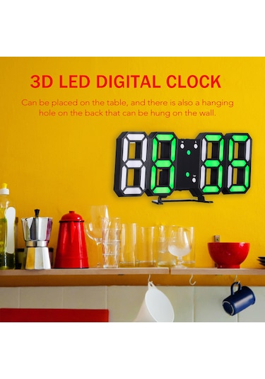 3d Led Dijital Saat Elektronik Masa Saati Çalar Saat Duvar Parlayan Asılı Saatler Siyah Kabuk Kırmızı Ekran