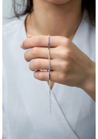 Azuris Silver Azuris Silver 925k Gümüş 1,5 Mm Renkli Su Yolu Bileklik Gümüş