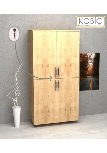Kobiç Ofis Dosya Dolabı Kilitli Tam Kapak Suntalam Dolap 70x35x150 Cm Meşe Meşe