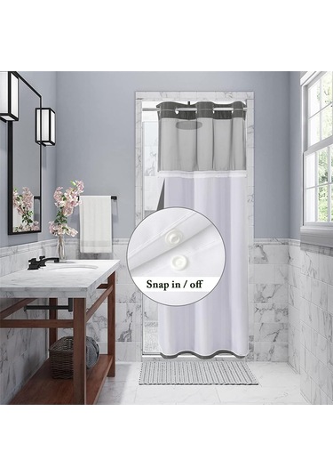 Kancasız Waffle Dokuma Duş Perdesi Çıtçıtlı Kumaş Astar Seti, B Diğer