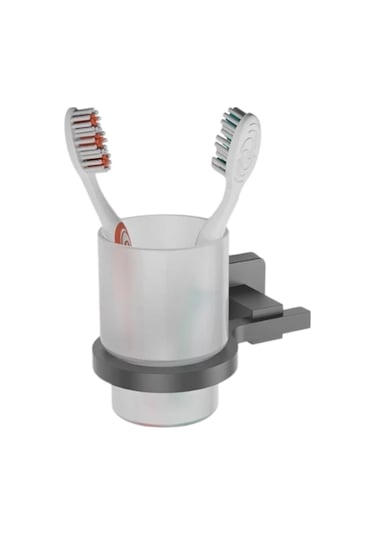 Dark Serisi Siyah Paslanmaz Duvara Monte Banyo Cam Diş Fırçalık Siyah